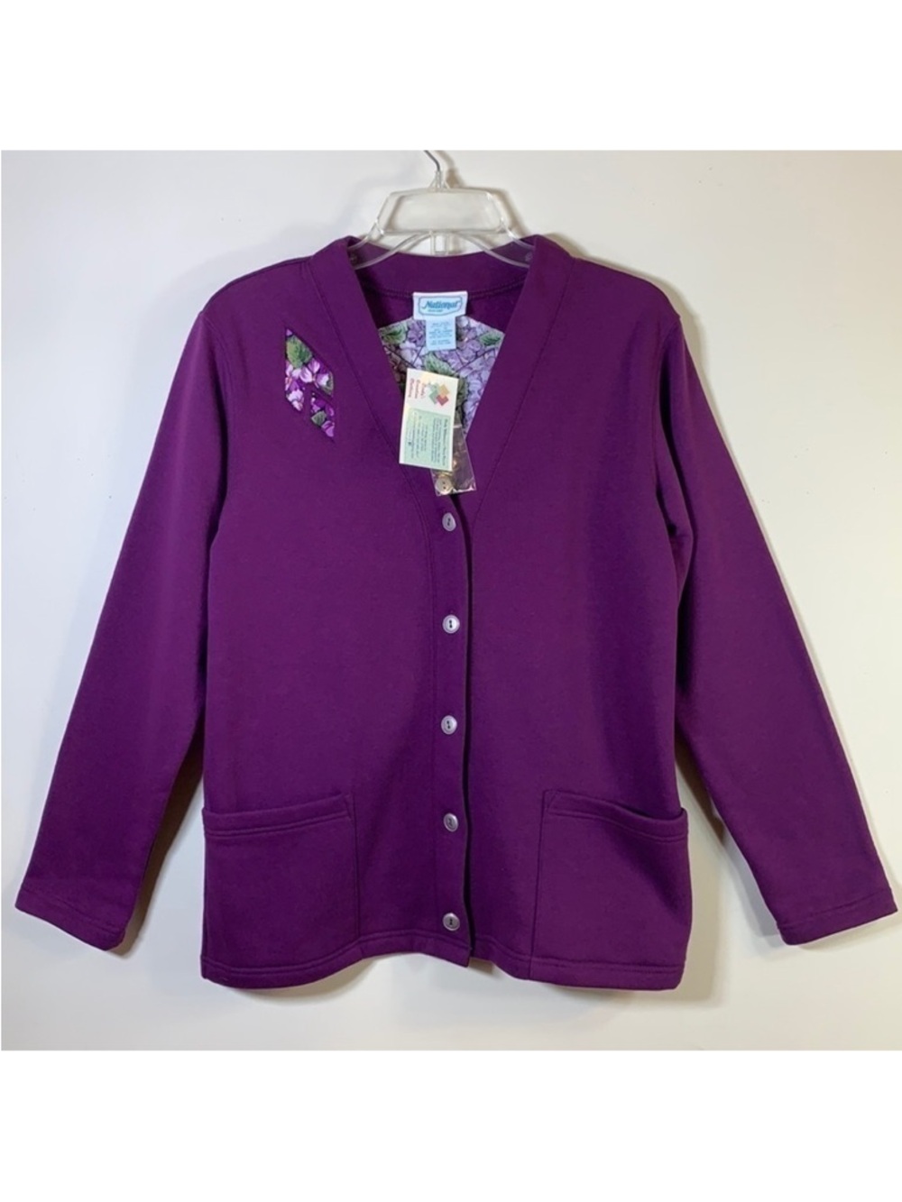 National by Cindy & Tracy Floral Patch-Embroidered Fleece Jacket. S. NWT.